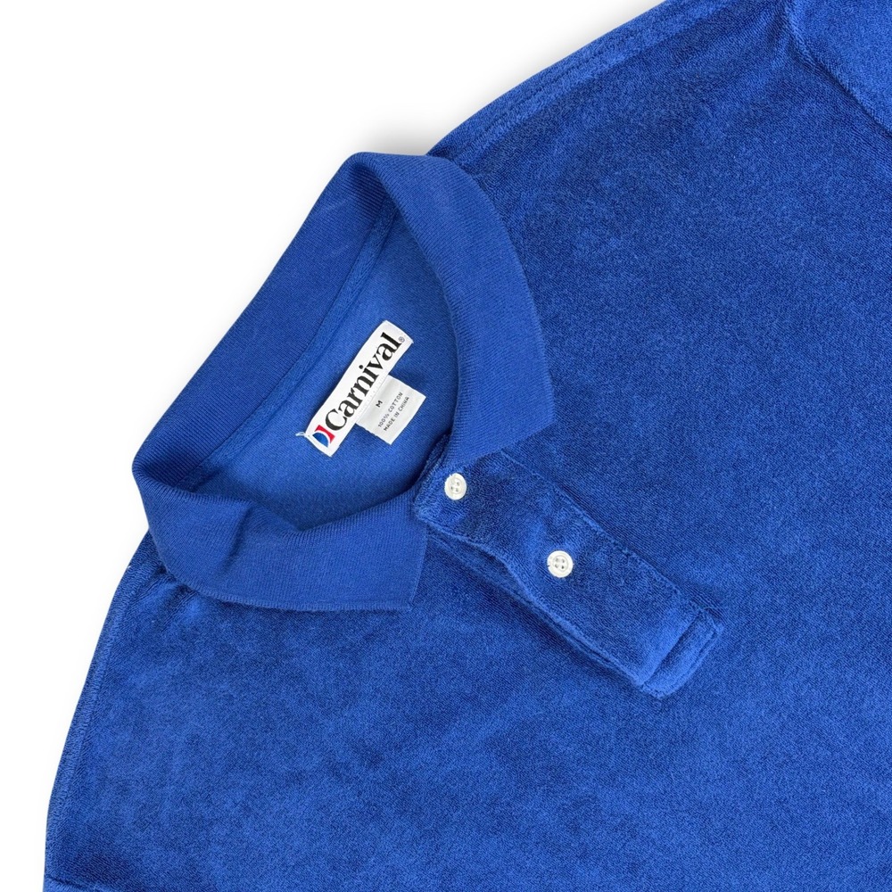 Carnival Polo Shirt Mens M Blue Classic Relaxed Fit Short Sleeve Terry Cloth